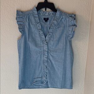 J. Crew Light Blue Ruffle Trim Blouse